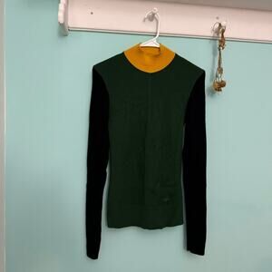 Tory Burch Forest Green Sweater with Mustard Collar